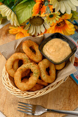 fried onions ring on the table