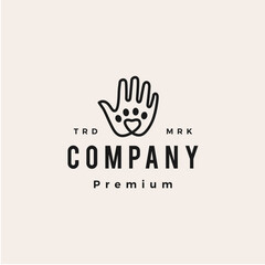 Fototapeta premium hand love pet paw care hipster vintage logo vector icon illustration