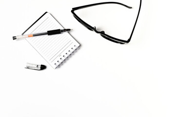 Notebook with glasses pen and headset