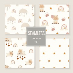 Sheep Seamless patterns. Sweet dreams. Boho style.
