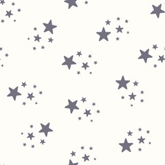 Vector seamless pattern with stars. Simple repeated texture with falling stars. Childish print for kids fabric and wrapping paper. Blue stars white background