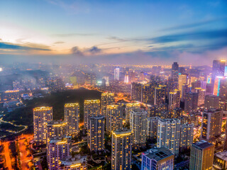 Fototapeta premium Aerial photography of Qingdao's west coast city buildings at night