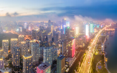Fototapeta na wymiar Aerial photography of Qingdao's west coast city buildings at night