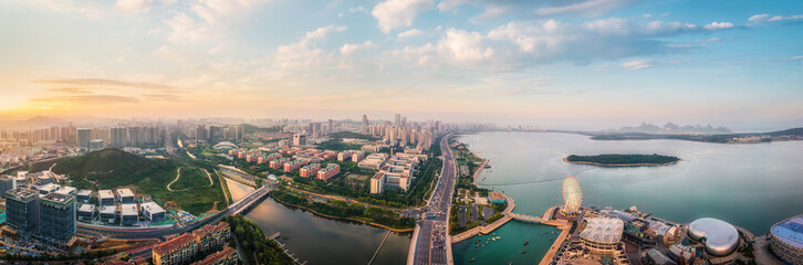 Fototapeta premium Aerial photography of Qingdao west coast city architecture landscape skyline