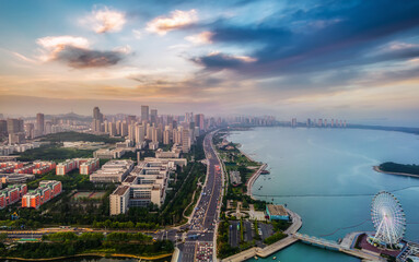 Obraz premium Aerial photography of Qingdao west coast city architecture landscape skyline