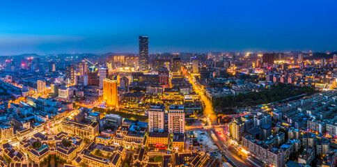 Aerial photography of Xuzhou, Jiangsu, urban architectural landscape, skyline night view