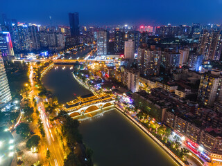 Fototapeta na wymiar Aerial photography of modern buildings in Chengdu city center at night