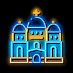 christian temple with domes neon light sign vector. Glowing bright icon christian temple with domes sign. transparent symbol illustration