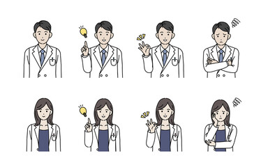 医者 女医 研究員 科学者 白衣を着た男女 医療スタッフ チーム イラスト素材 Wall Mural Senryu
