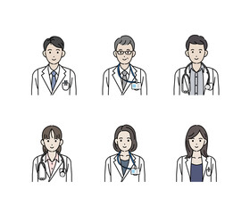 医者　アイコン　女医　研究員　科学者　白衣を着た男女　医療スタッフ　上半身　イラスト素材