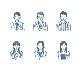 医者　アイコン　女医　研究員　科学者　白衣を着た男女　医療スタッフ　上半身　イラスト素材