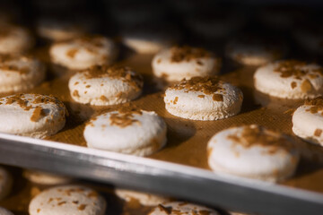 Close-up of beautiful pastries. Cookies are prepared in the oven