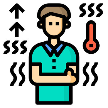person feeling hot, green shirt, heat waves clip art preview