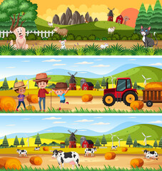 Fototapeta premium Set of different nature landscape at daytime scene with cartoon character
