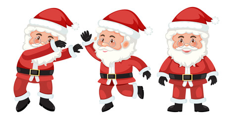 Set of Santa Claus cartoon character with different positions