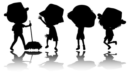 Set of kids silhouette cartoon character