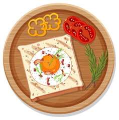 Top view of breakfast set in a dish in cartoon style isolated