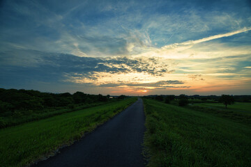 幻想的な夕日の散歩道