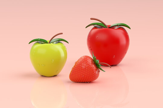 3d rendering different kinds fruit