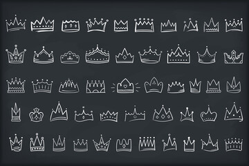 50 Hand drawn doodle crowns, king or queen crown icons