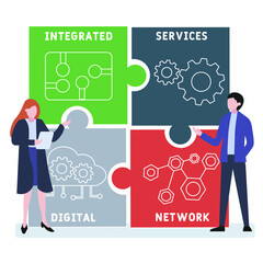 Flat design with people. ISDN - Integrated Services Digital Network acronym. business concept background. Vector illustration for website banner, marketing materials, business presentation, online