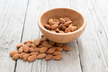 Almonds on the wooden table