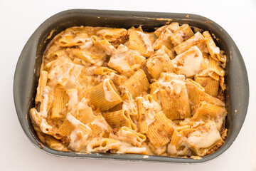 Macaroni with meat baked with cheese
