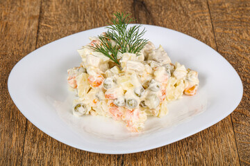 Traditional Russian salad with mayonnaise