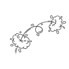 Speed effect. Movement, jump and cloud. Air and steam. Cartoon line Black and white illustration