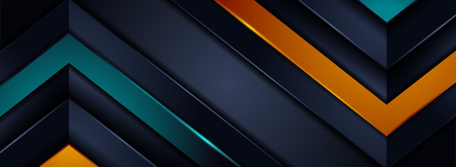 Modern Futuristic Dark Grey Background Combined with Green and Orange Element.