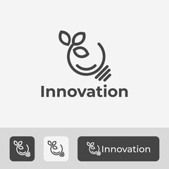 bulb, tree, leaf, creative logo design concept idea with line art style for smart innovation and solution