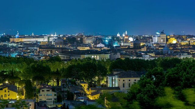 Panoramic view of historic center day to night timelapse of Rome, Italy