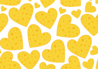 Beautiful food vector seamless pattern with hearts made of cheese