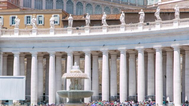 Fountain on St. Peter's square timelapse in Vatican City. Piazza San Pietro and Basilica