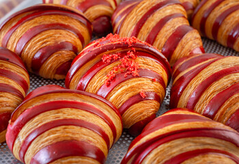 Raspberry croissant new bake is ready to serve in the morning.
