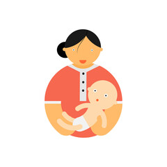 Cartoon of a mother and newborn on white background.