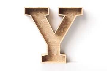 3D wood letter Y made of osb trending timber boards. Youth furniture design concept. High definition and detailed 3D rendering.