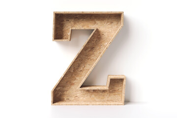 Wooden box display in the shape of letter Z with empty spaces to display products such as books, vases or cosmetics. High quality 3D rendering.