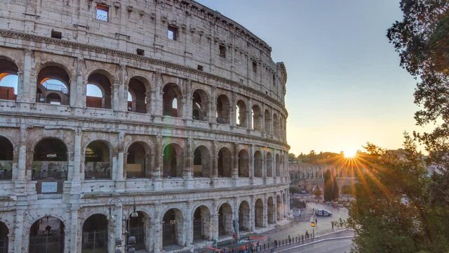 Amphitheater Colosseum view at sunset timelapse top view