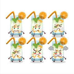 Fototapeta premium Orange mojito cartoon character with various angry expressions