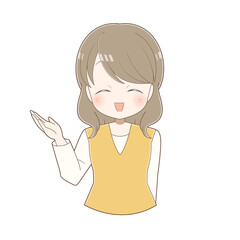 笑顔で説明する女性