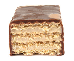 Delicious chocolate candy with a cutaway waffle inside.