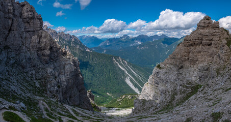 Exploration summer day in the beautiful Carnic Alps, Forni di Sopra, Friuli-Venezia Giulia, Italy