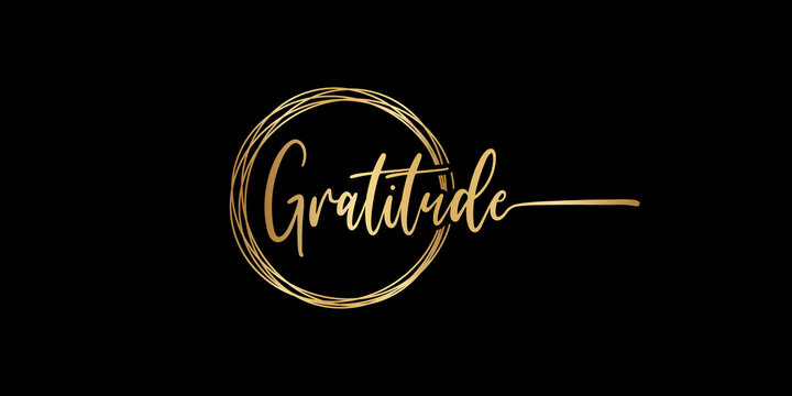 set of calligraphy phrase Gratitude text isolated circle in gold color with black background. Can be use for religious greeting card, banner, poster, brochure or typography logo design