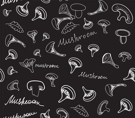 Food vector seamless pattern with hand drawn mushrooms