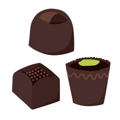 A set of candy bars chocolates on a white insulated background. Vector illustration.