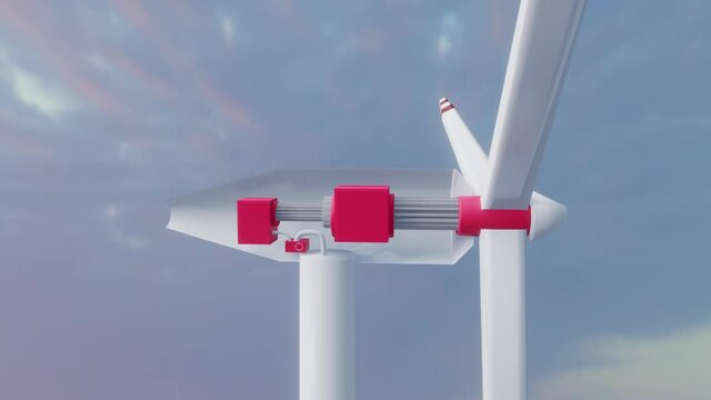 three-dimensional video of wind electricity generator with visible mechanical parts