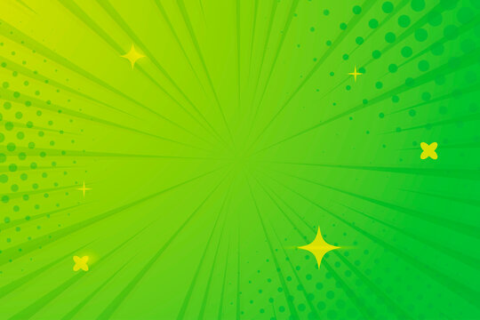 Comic manga cartoon background green yellow shiny stars halftone and focus