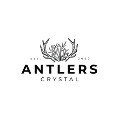 Anlers Deer With Crystal, Floral Leaves Drawing Logo Vector Illustration Template Icon 