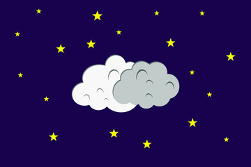 Fototapeta premium Flat style illustration clouds and stars background design. Good to use for banner, social media template, poster and flyer template, etc.